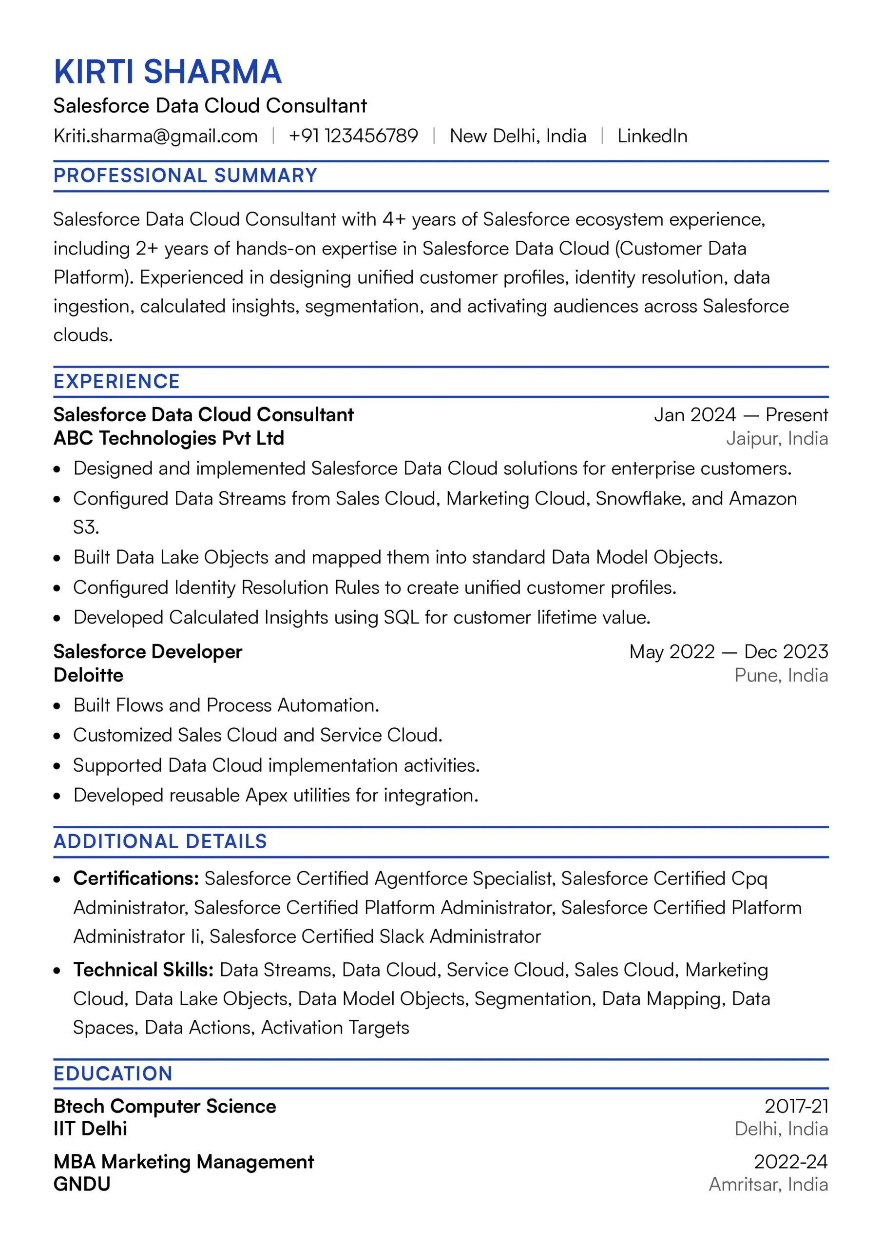 Left Align Resume Template